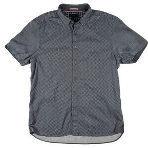 Ted Baker London Men's 4 L Blue Geometric Short Sleeve Button Down Shirt